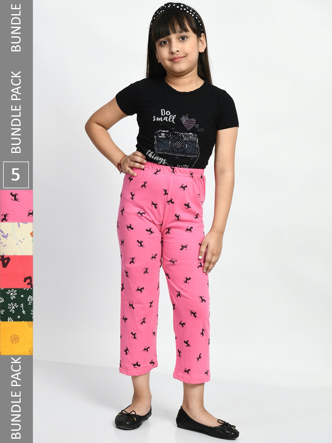 

BAESD Girls Pack Of 5 Printed Pure Cotton Lounge Pants, Pink