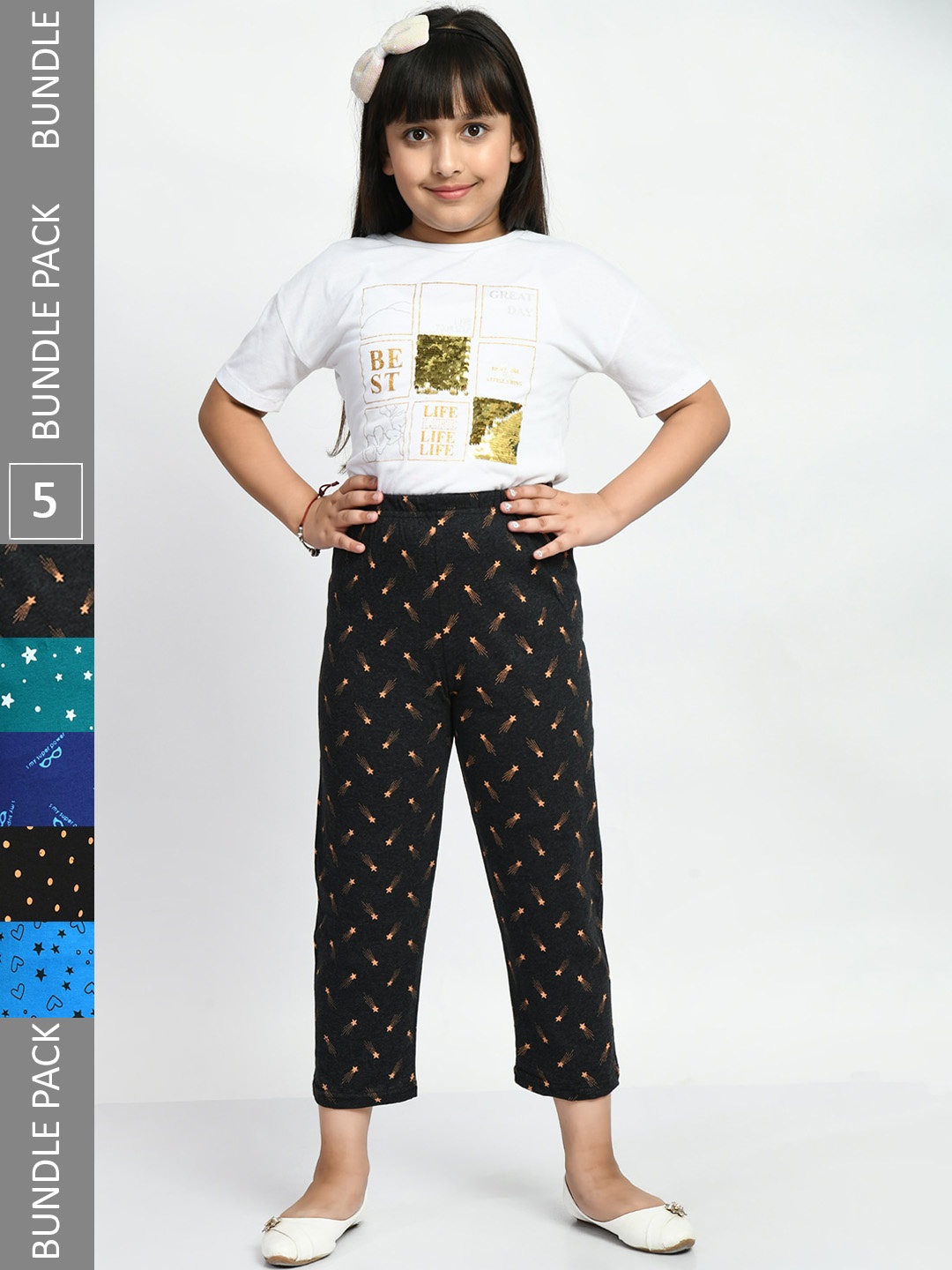 

BAESD Girls Pack Of 5 Printed Pure Cotton Lounge Pants, Black