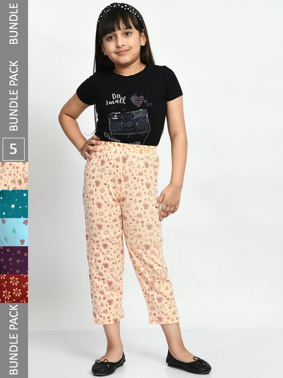 

BAESD Girls Pack Of 5 Printed Pure Cotton Lounge Pants, Beige