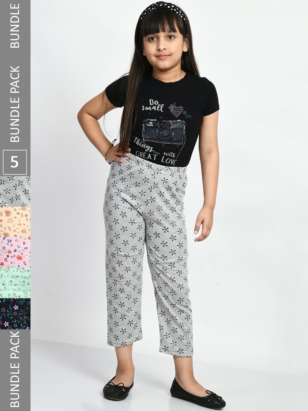 

BAESD Girls Pack Of 5 Printed Pure Cotton Lounge Pants, Grey