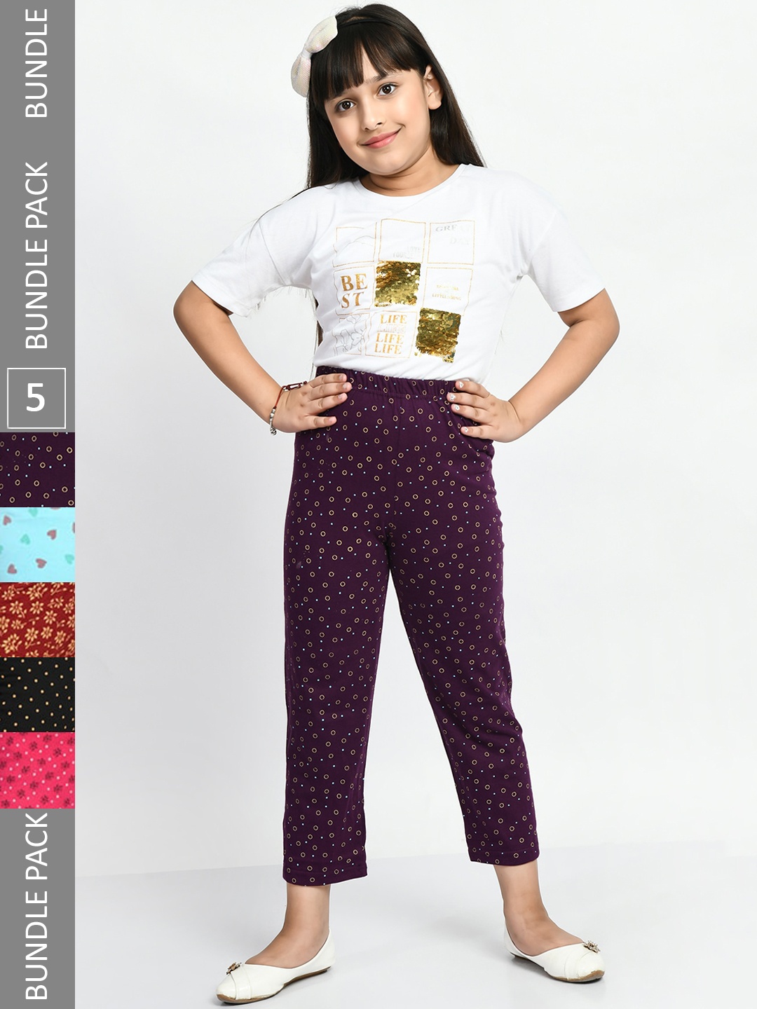 

BAESD Girls Pack Of 5 Printed Pure Cotton Lounge Pants, Blue