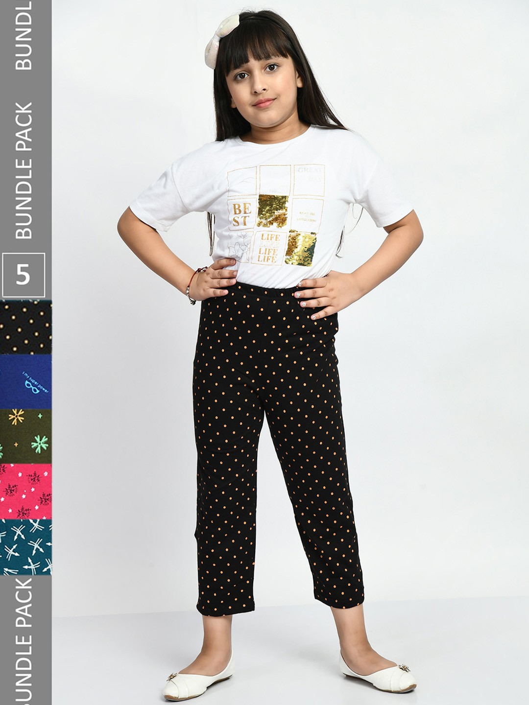 

BAESD Girls Pack Of 5 Printed Pure Cotton Lounge Pants, Black