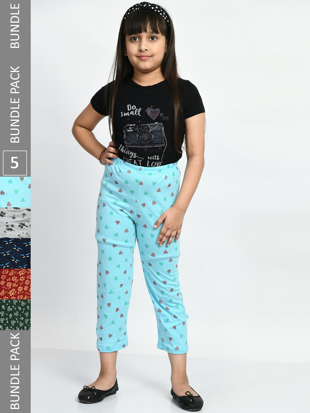 

BAESD Girls Pack Of 5 Printed Pure Cotton Lounge Pants, Grey