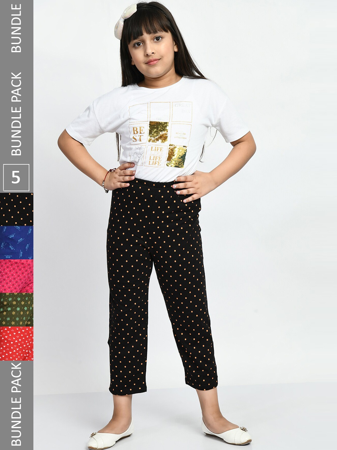 

BAESD Girls Pack Of 5 Printed Pure Cotton Lounge Pants, Black