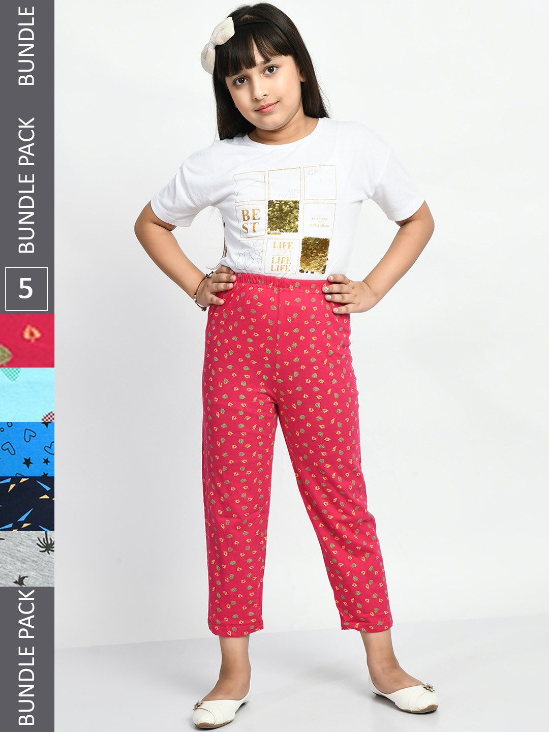 

BAESD Girls Pack Of 5 Conversational Printed Pure Cotton Lounge Pants, Pink