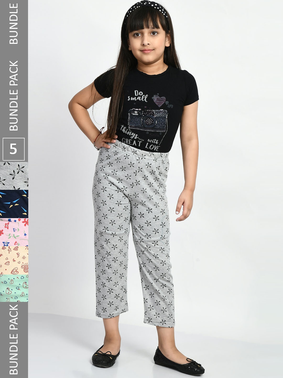 

BAESD Girls Pack Of 5 Printed Pure Cotton Lounge Pants, Grey