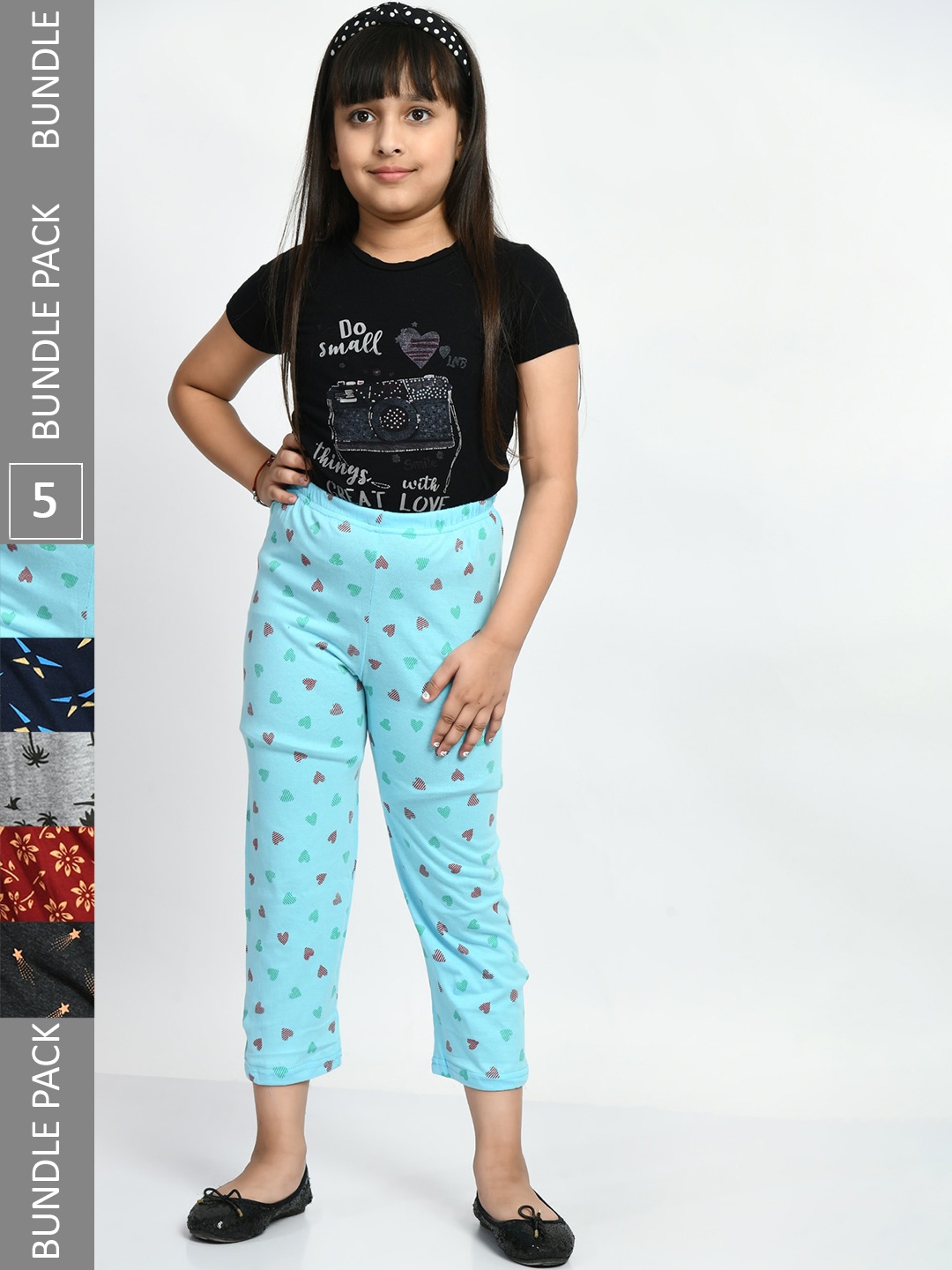 

BAESD Girls Pack Of 5 Printed Pure Cotton Lounge Pants, Blue