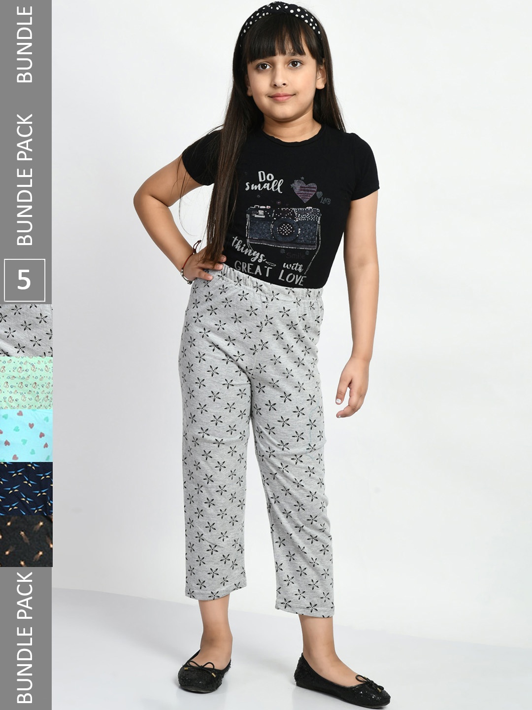 

BAESD Girls Pack Of 5 Printed Pure Cotton Lounge Pants, Grey