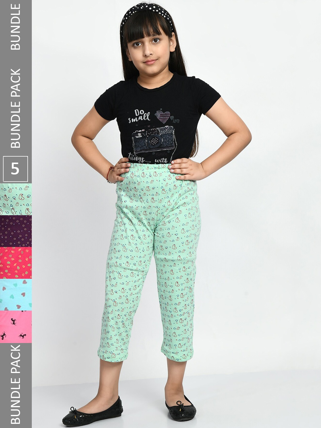 

BAESD Girls Pack Of 5 Printed Pure Cotton Lounge Pants, Green