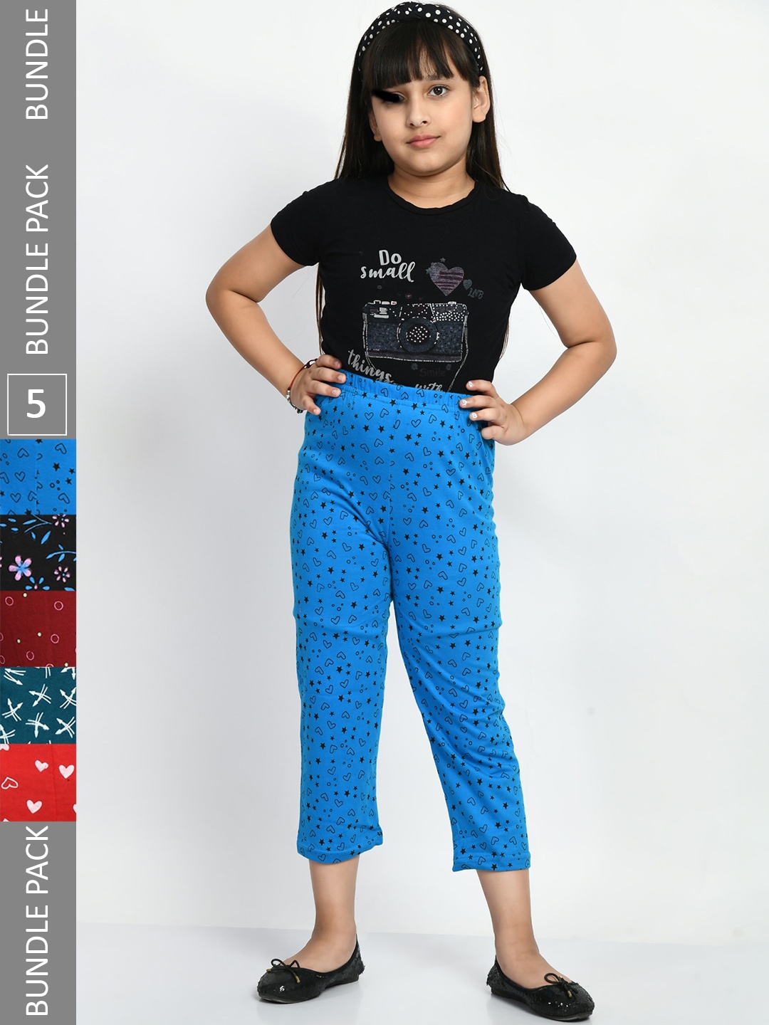 

BAESD Girls Pack Of 5 Printed Pure Cotton Lounge Pants, Blue