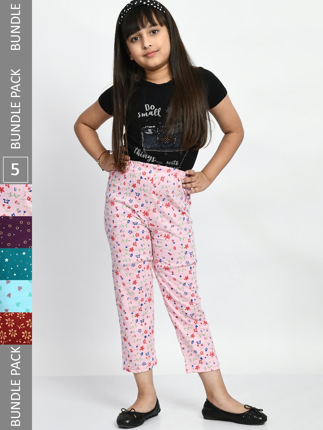 

BAESD Girls Pack Of 5 Printed Pure Cotton Lounge Pants, Pink