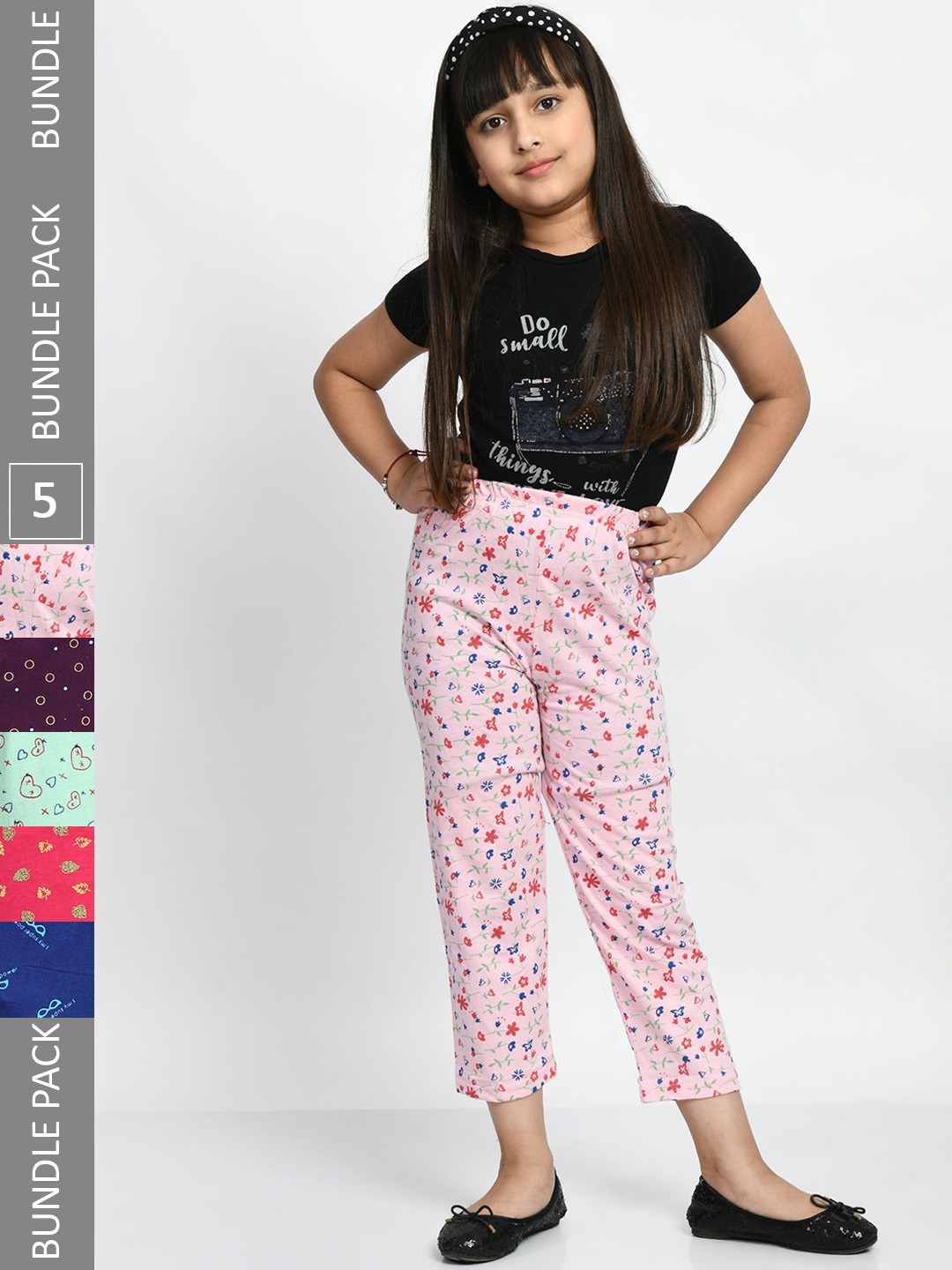 

BAESD Girls Set Of 5 Printed Cotton Lounge Pants, Pink