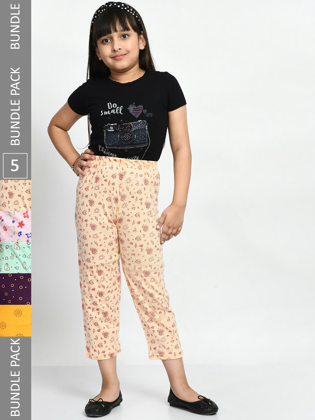 

BAESD Girls Pack Of 5 Printed Pure Cotton Lounge Pants, Cream