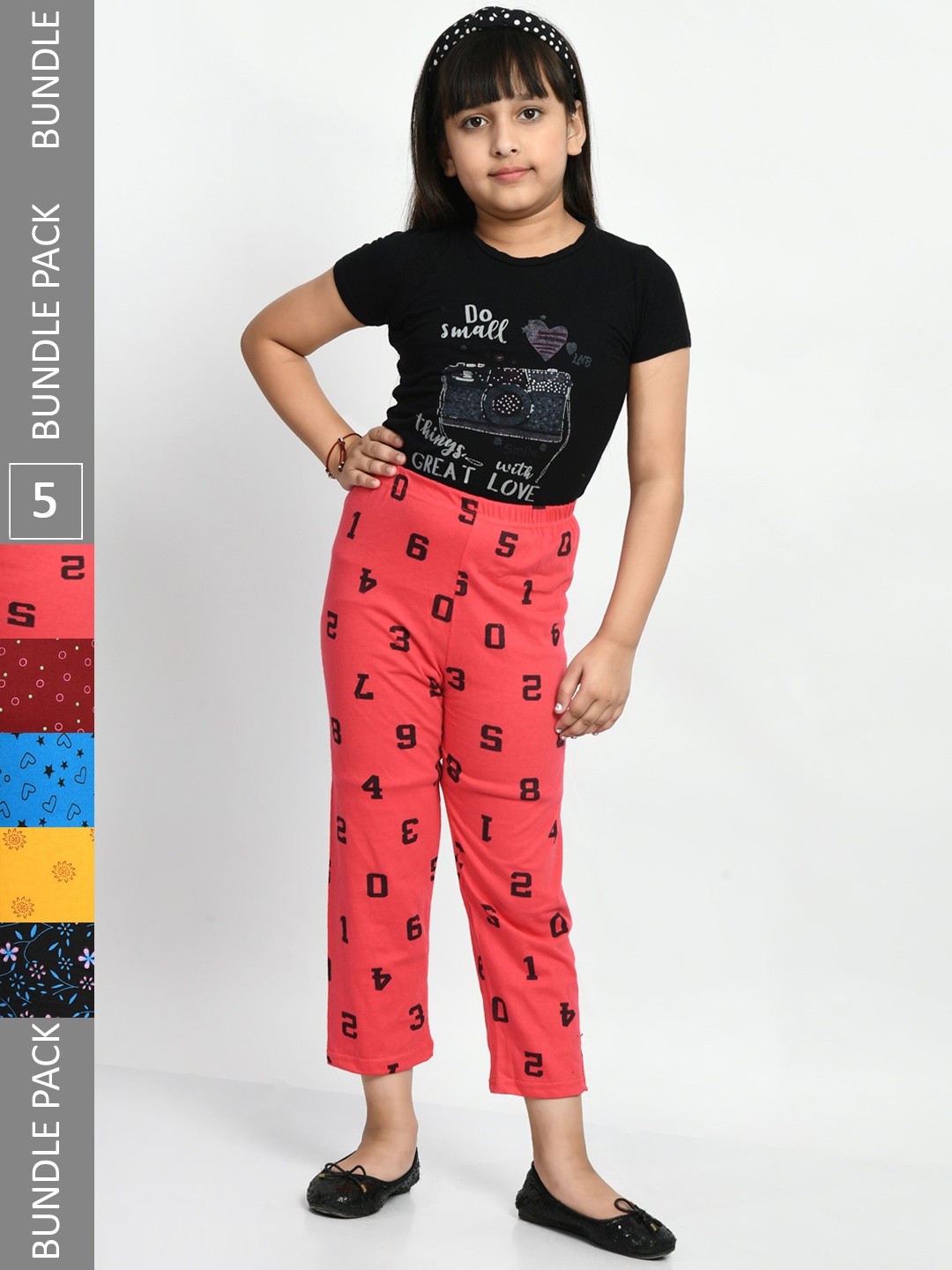 

BAESD Girls Pack Of 5 Printed Pure Cotton Lounge Pants, Pink
