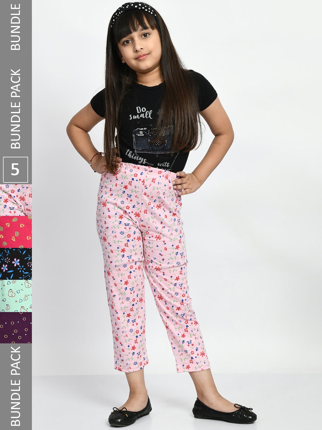 

BAESD Girls Pack Of 5 Printed Pure Cotton Lounge Pants, Pink