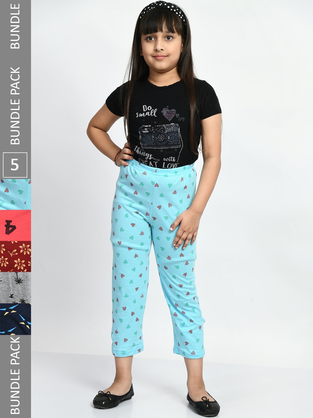 

BAESD Girls Set Of 5 Printed Cotton Lounge Pants, Blue