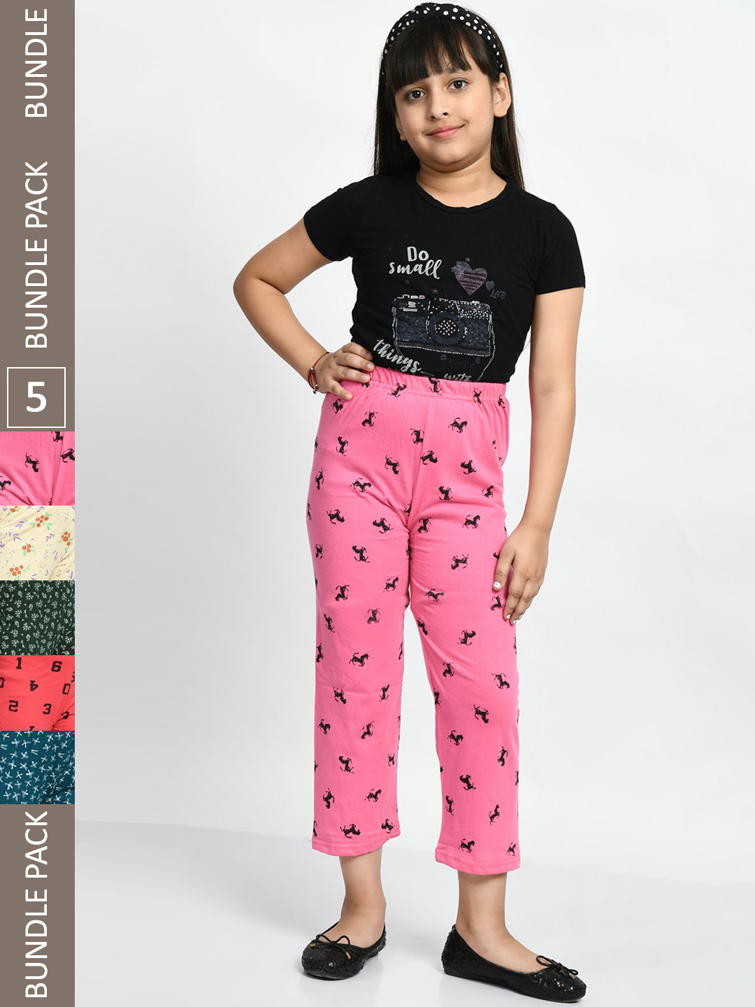 

BAESD Girls Pack Of 5 Printed Pure Cotton Lounge Pants, Pink