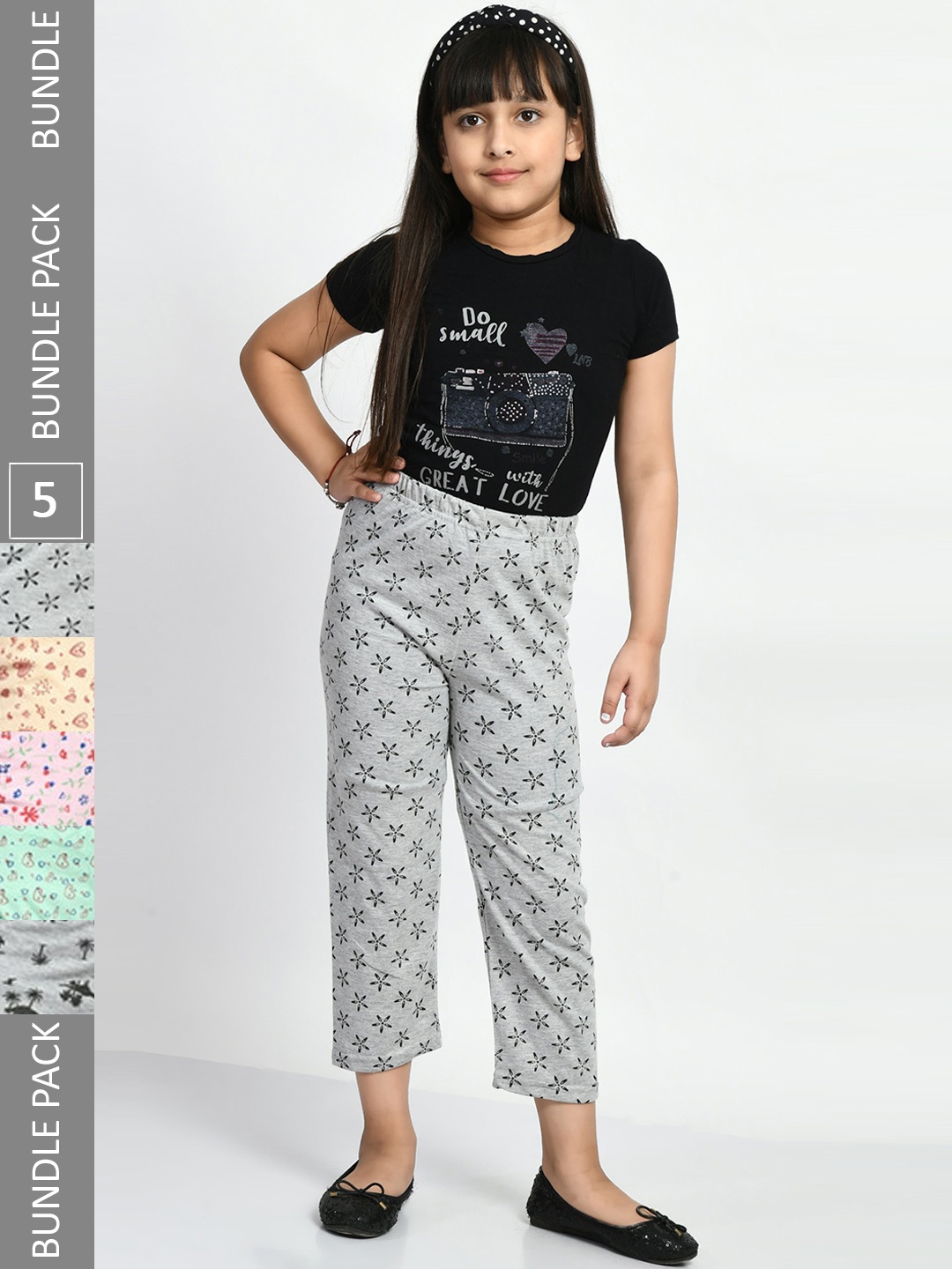 

BAESD Girls Pack Of 5 Printed Pure Cotton Lounge Pants, Grey