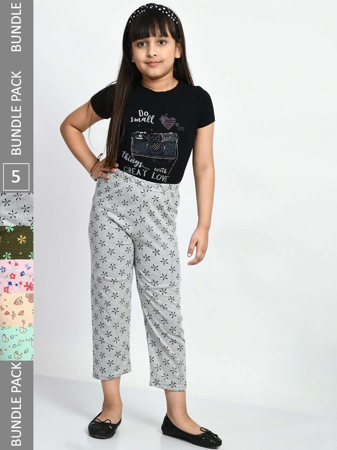

BAESD Girls Pack Of 5 Printed Pure Cotton Lounge Pants, Grey