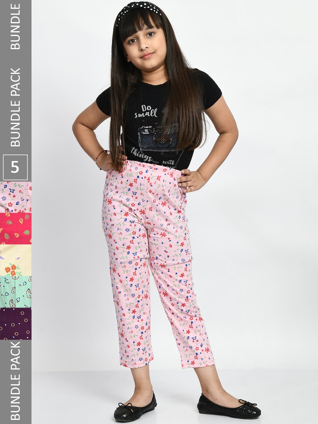 

BAESD Girls Pack Of 5 Printed Pure Cotton Lounge Pants, Pink