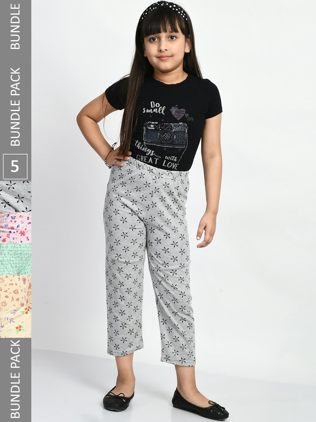 

BAESD Girls Pack Of 5 Printed Pure Cotton Lounge Pants, Grey
