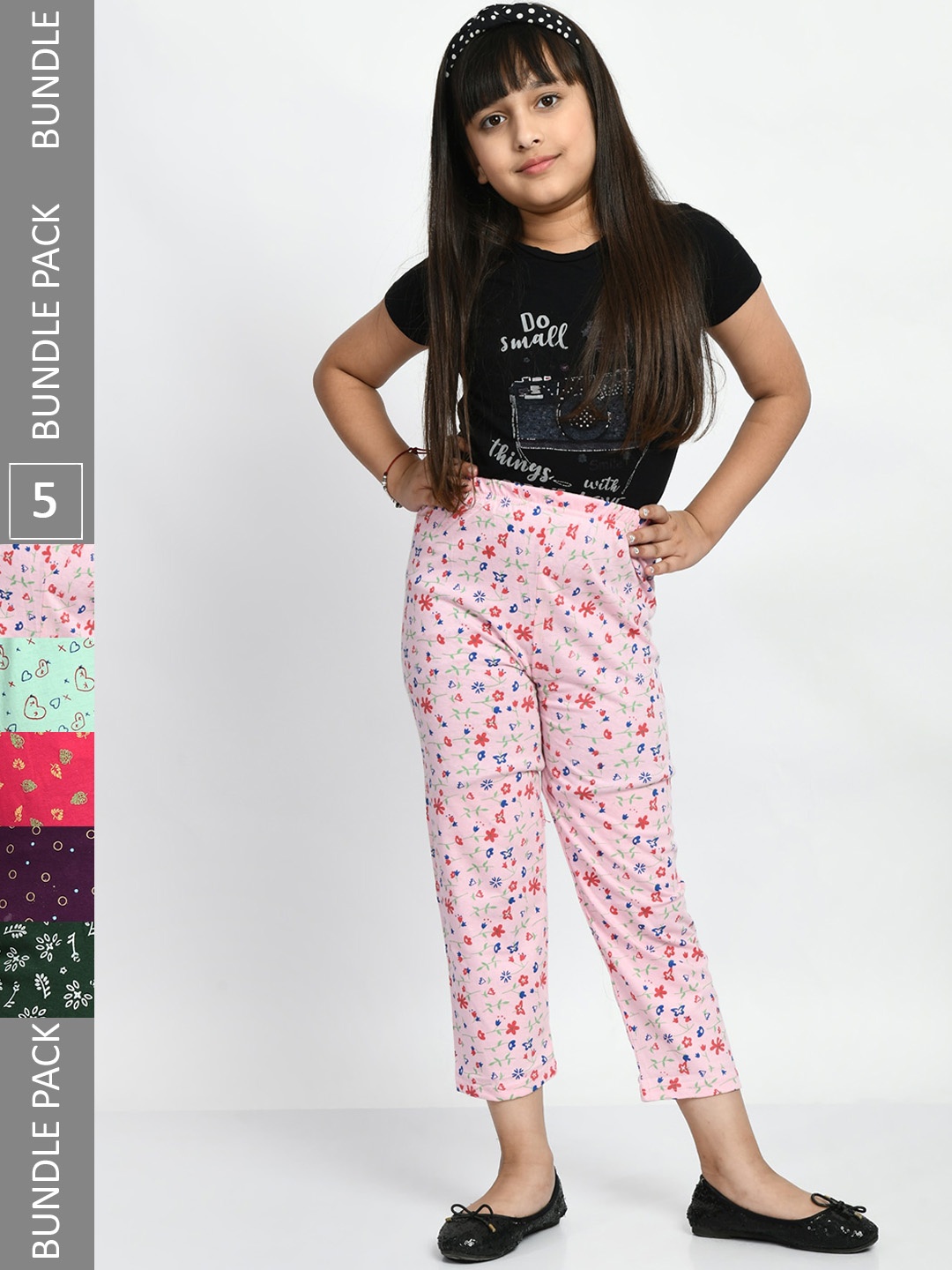 

BAESD Girls Pack Of 5 Printed Pure Cotton Lounge Pants, Pink