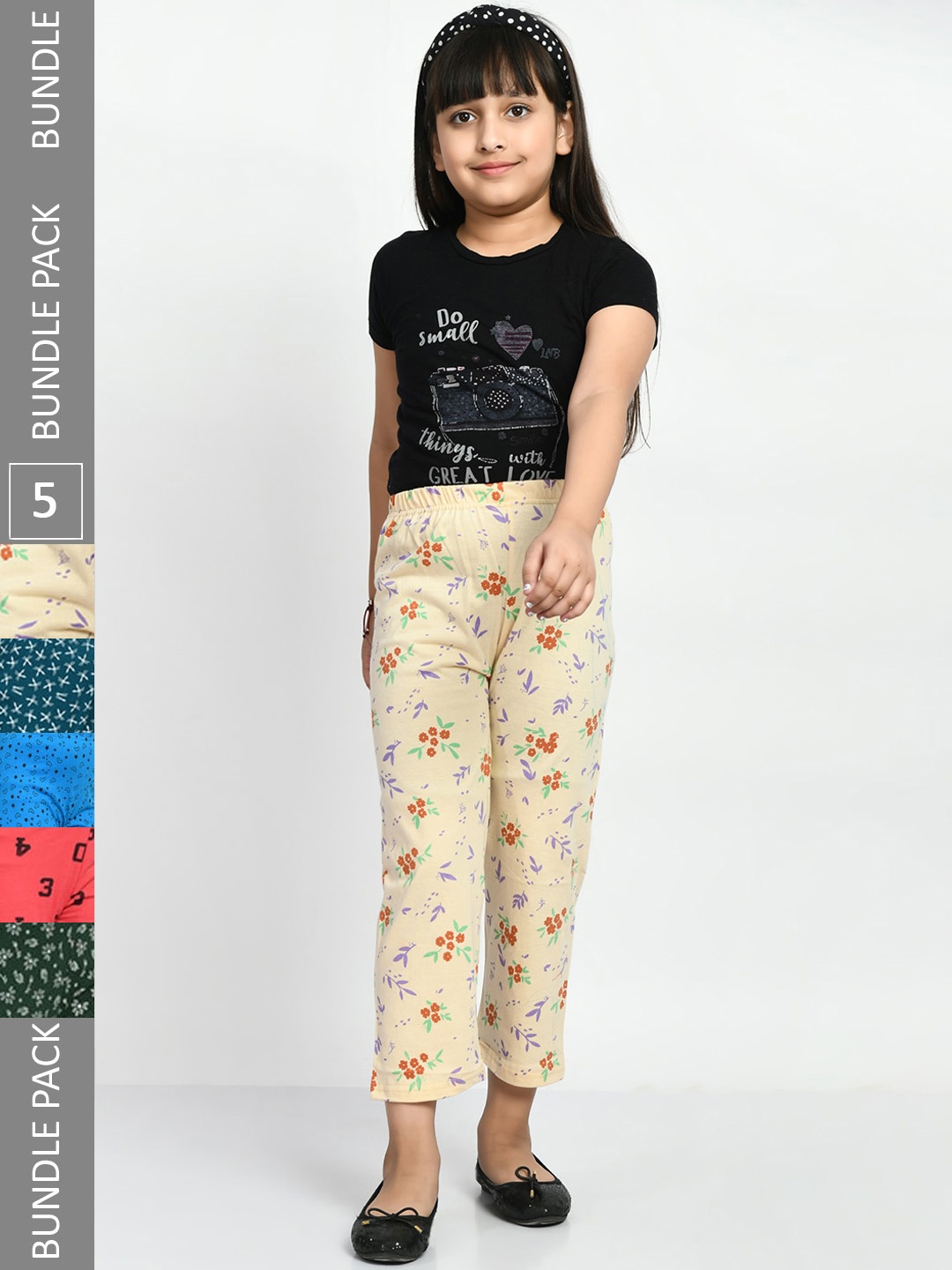 

BAESD Girls Pack Of 5 Printed Pure Cotton Lounge Pants, Cream