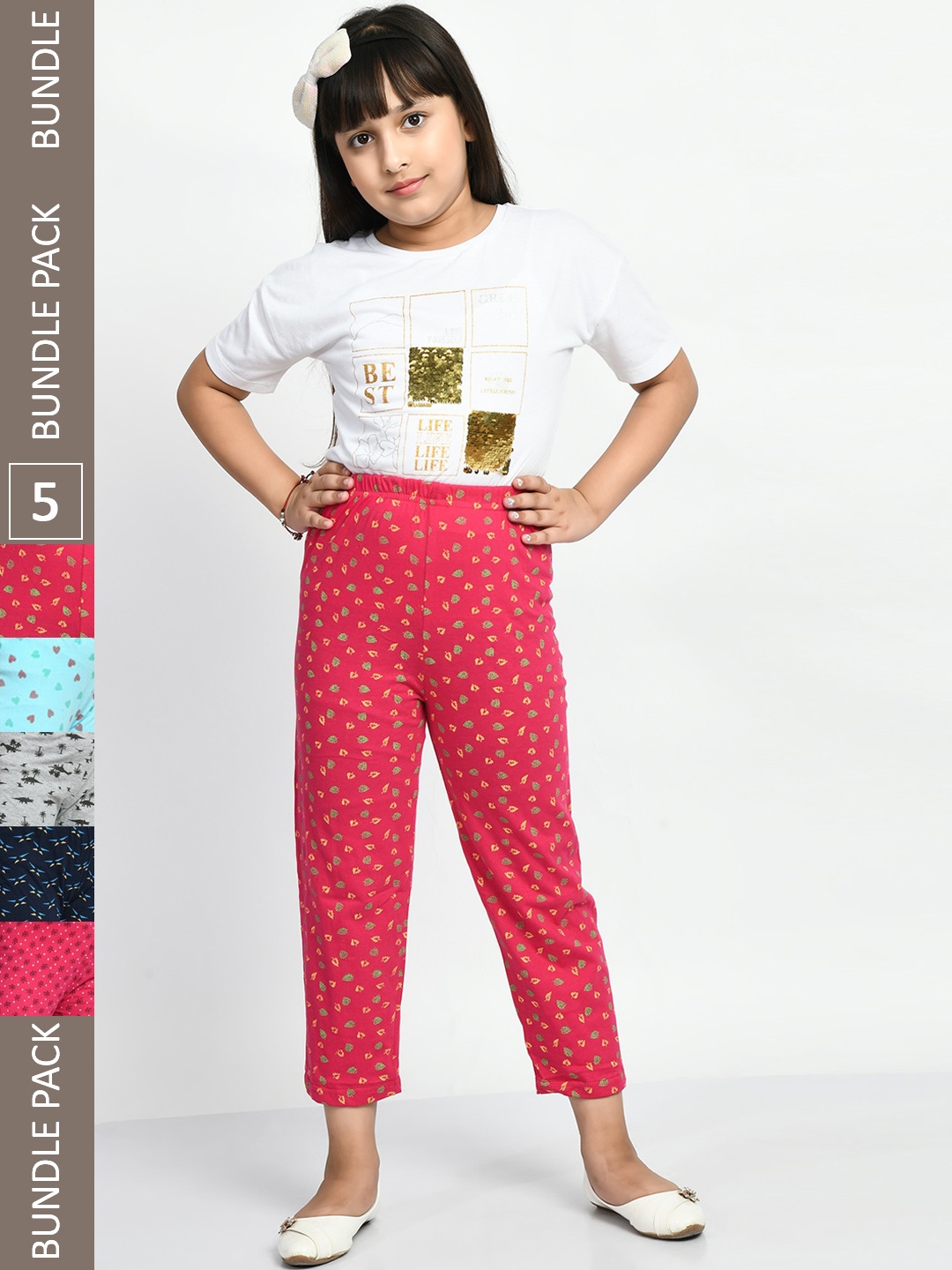 

BAESD Girls Pack Of 5 Printed Pure Cotton Lounge Pants, Pink
