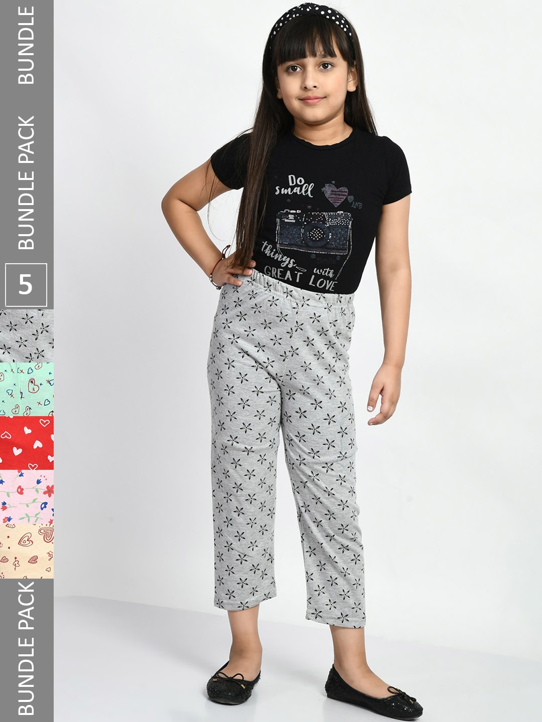 

BAESD Girls Pack Of 5 Printed Pure Cotton Lounge Pants, Pink