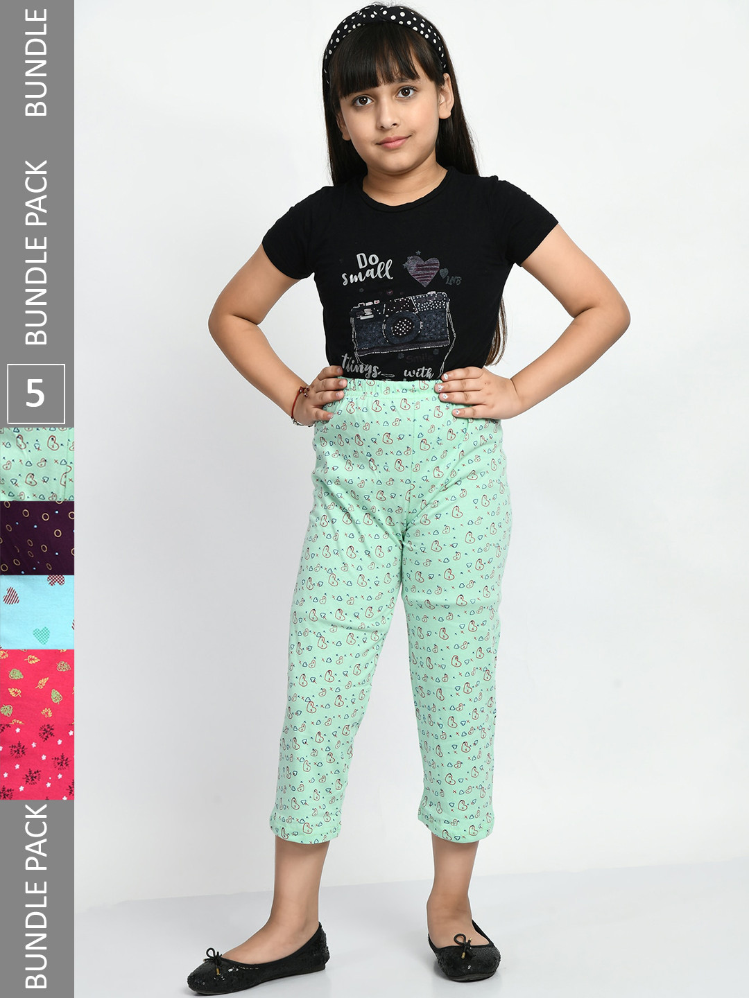 

BAESD Girls Pack Of 5 Conversational Printed Pure Cotton Lounge Pants, Green
