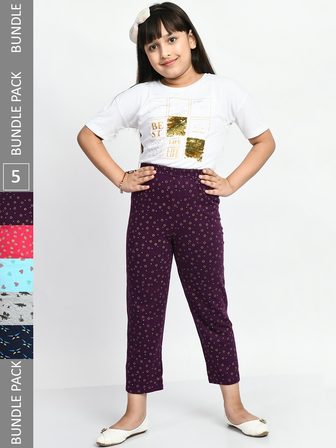 

BAESD Girls Pack Of 5 Printed Pure Cotton Lounge Pants, Blue