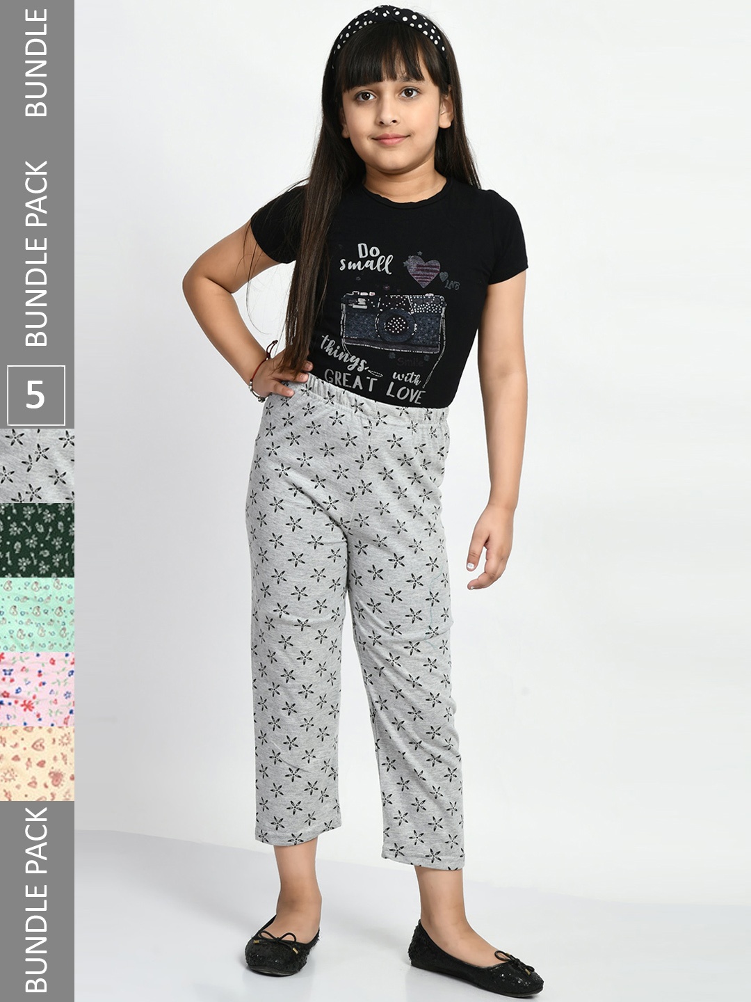 

BAESD Girls Pack Of 5 Printed Pure Cotton Lounge Pants, Grey