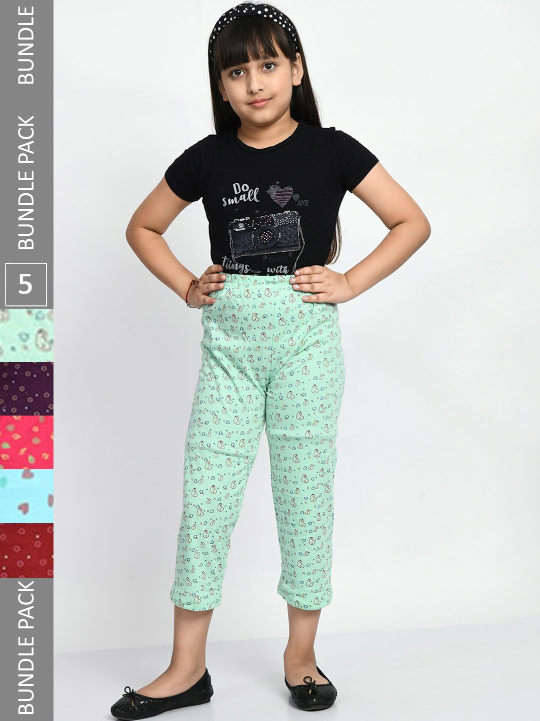 

BAESD Girls Pack Of 5 Printed Pure Cotton Lounge Pants, Green