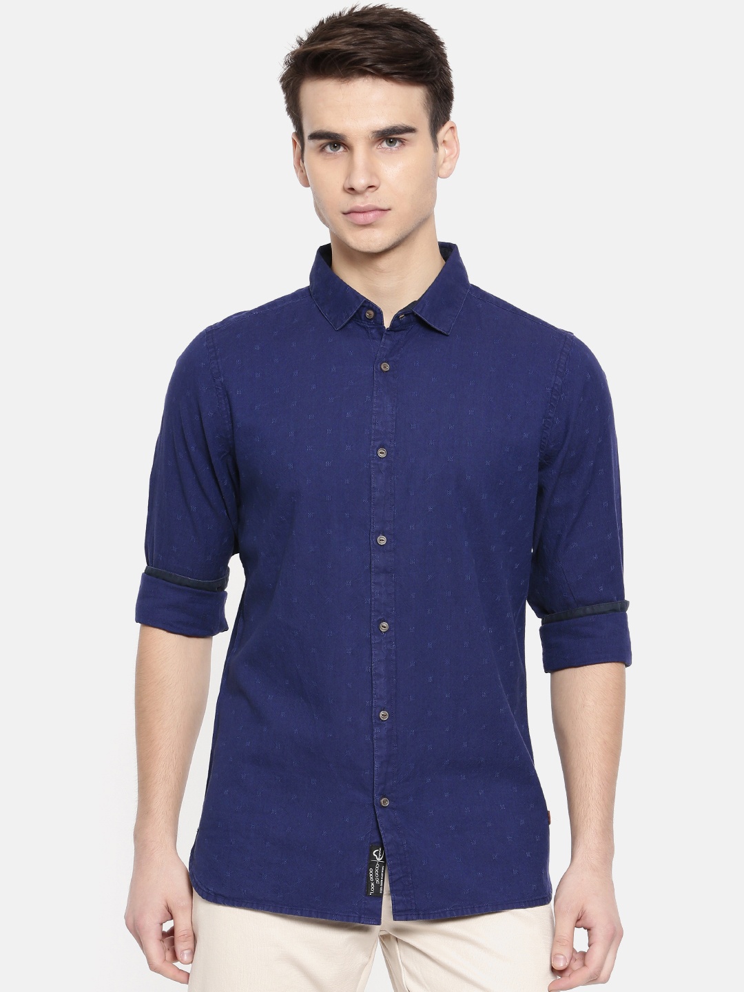 

Being Human Men Blue Premium Slim Fit Self Design Casual Shirt