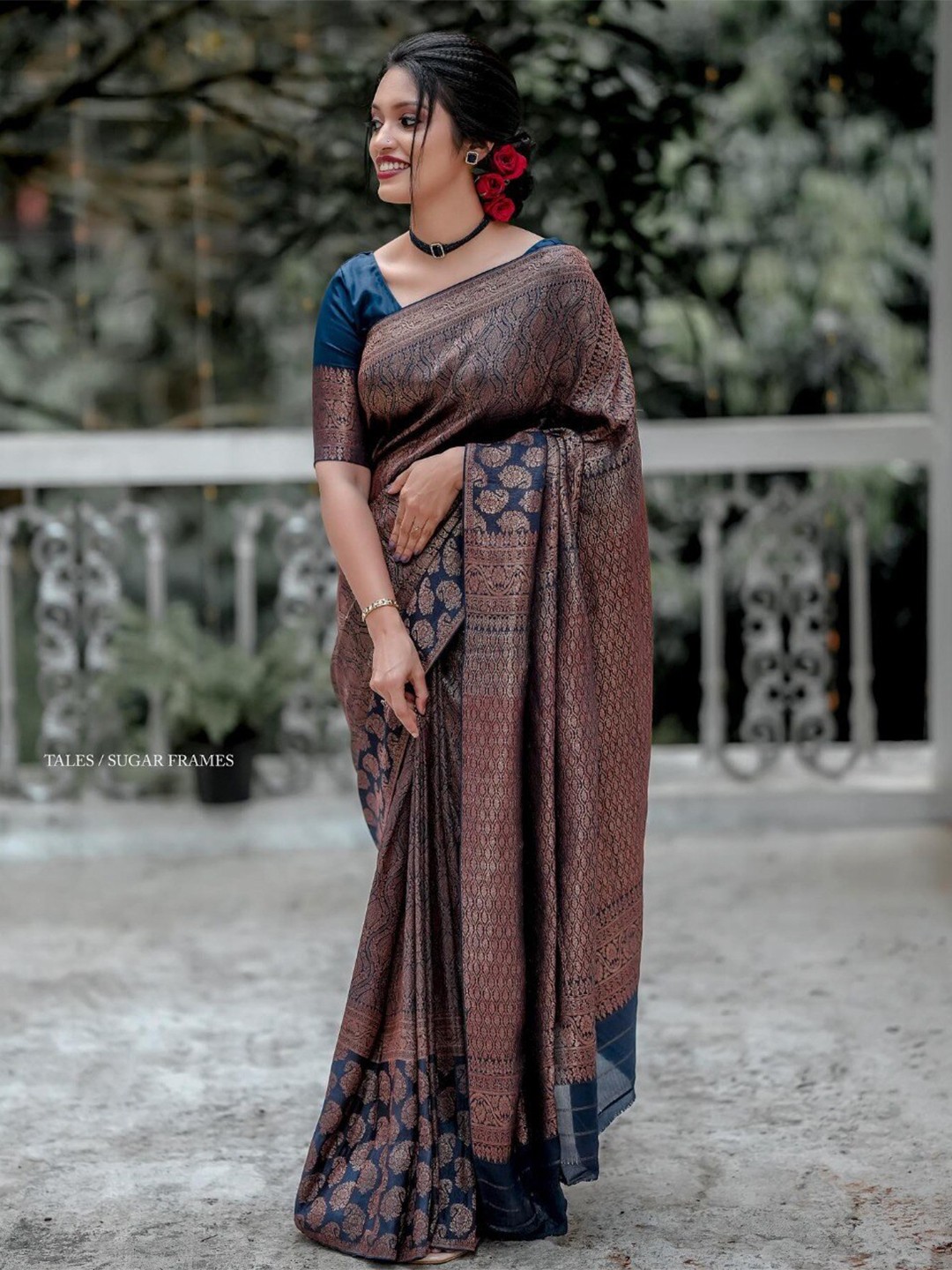 

MORLY Ethnic Woven Design Zari Kanjeevaram Saree, Blue