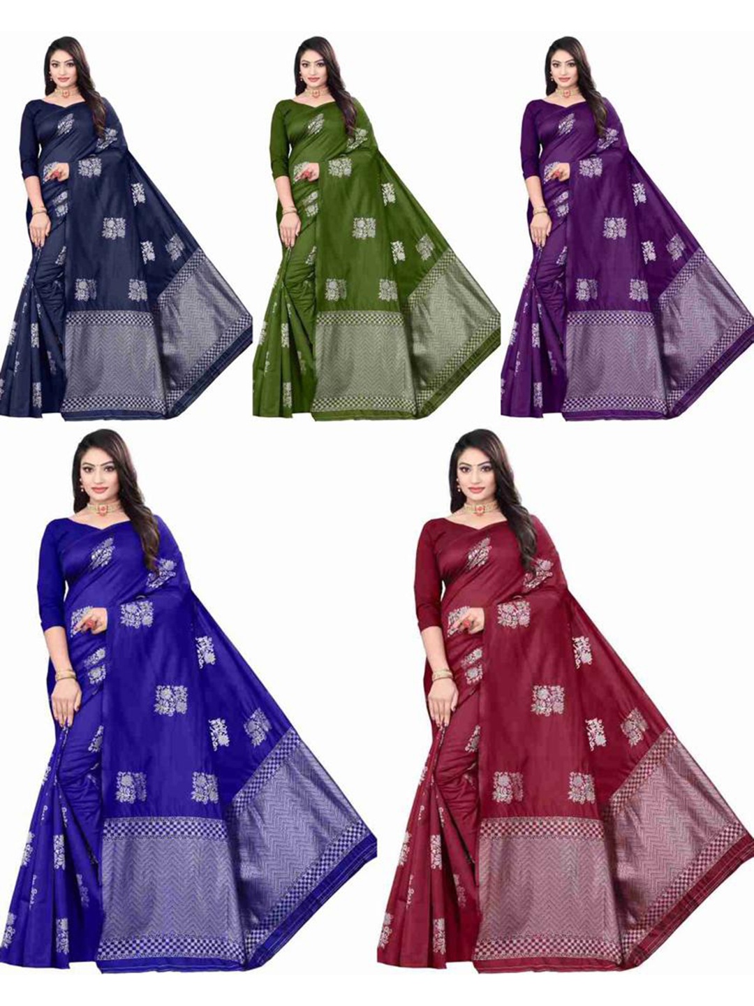 

MORLY Floral Woven Design Zari Kanjeevaram Saree, Purple