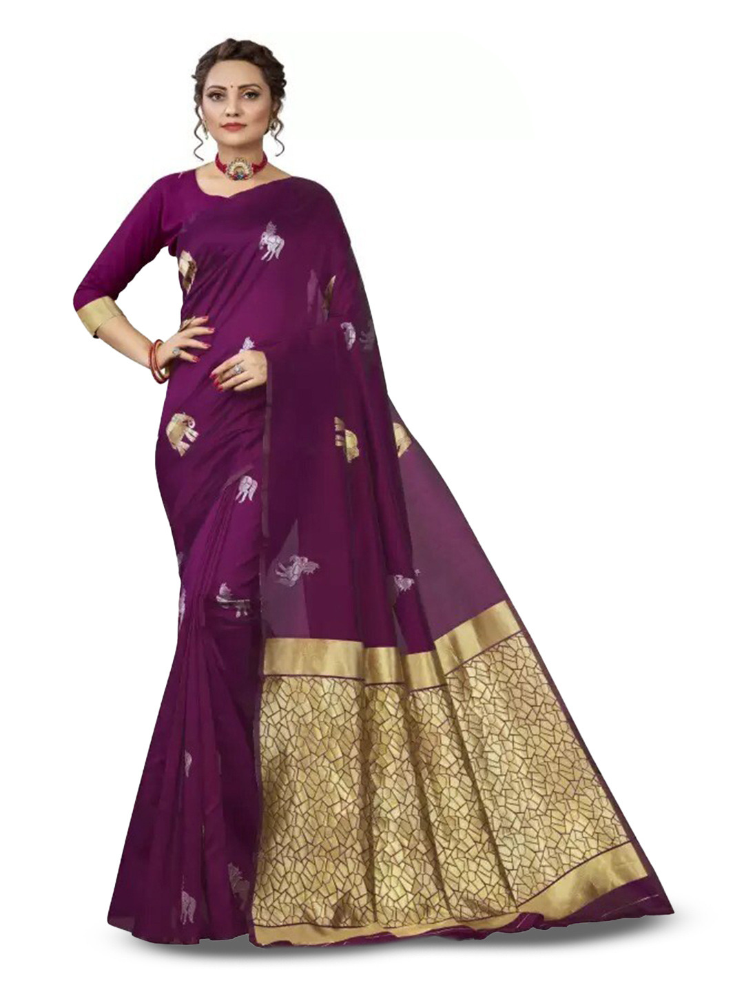 

MORLY Ethnic Woven Design Zari Kanjeevaram Saree, Purple