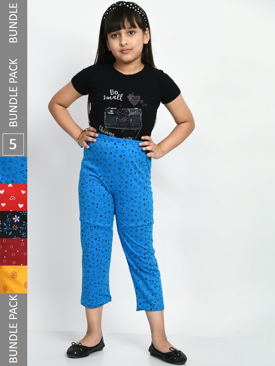 

BAESD Girls Pack Of 5 Printed Pure Cotton Lounge Pants, Blue