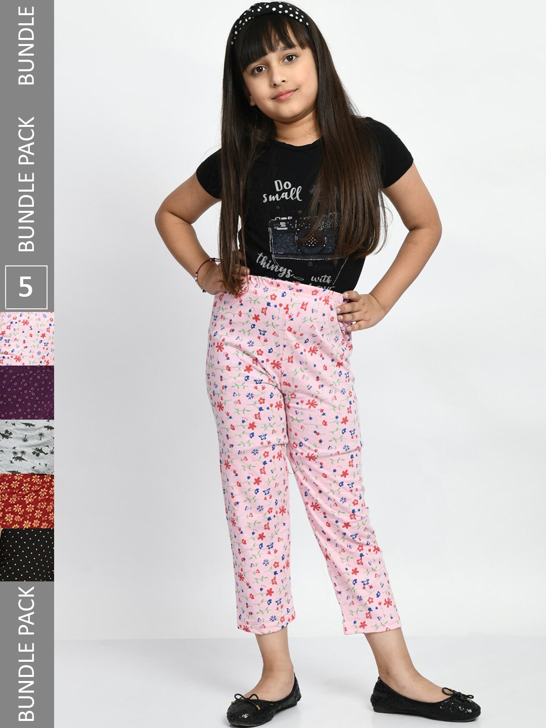 

BAESD Girls Pack Of 5 Printed Cotton Lounge Pants, Pink