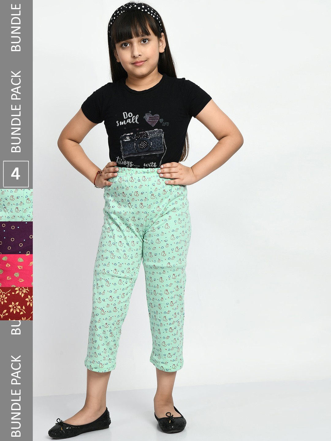 

BAESD Girls Pack Of 4 Printed Pure Cotton Lounge Pants, Green