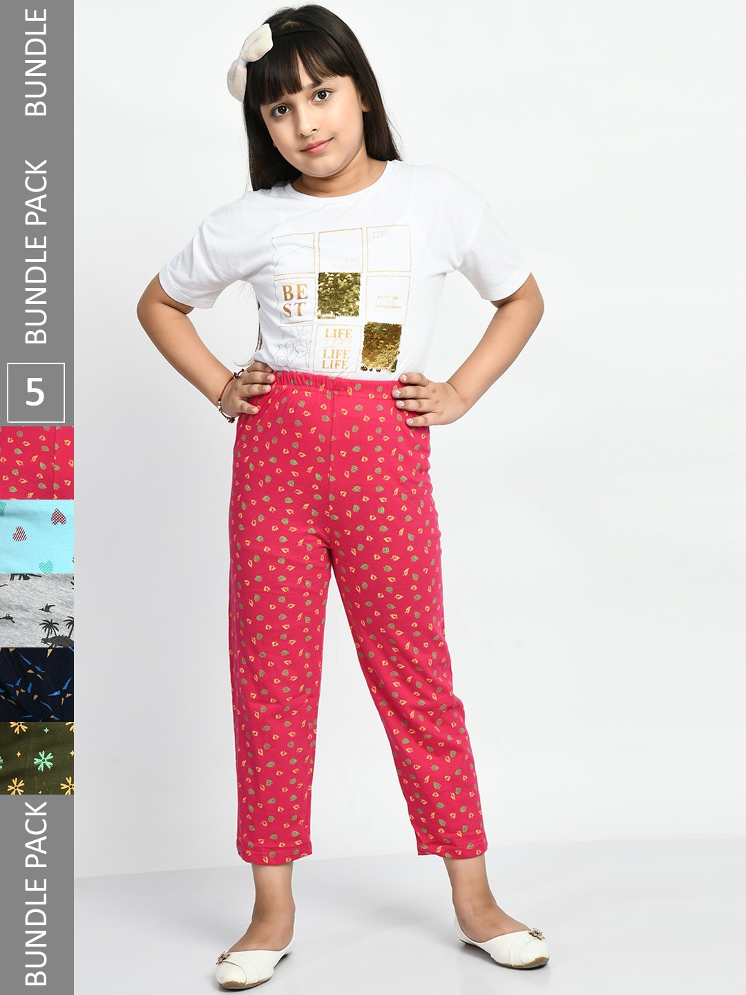 

BAESD Girls Pack Of 5 Printed Pure Cotton Lounge Pants, Pink