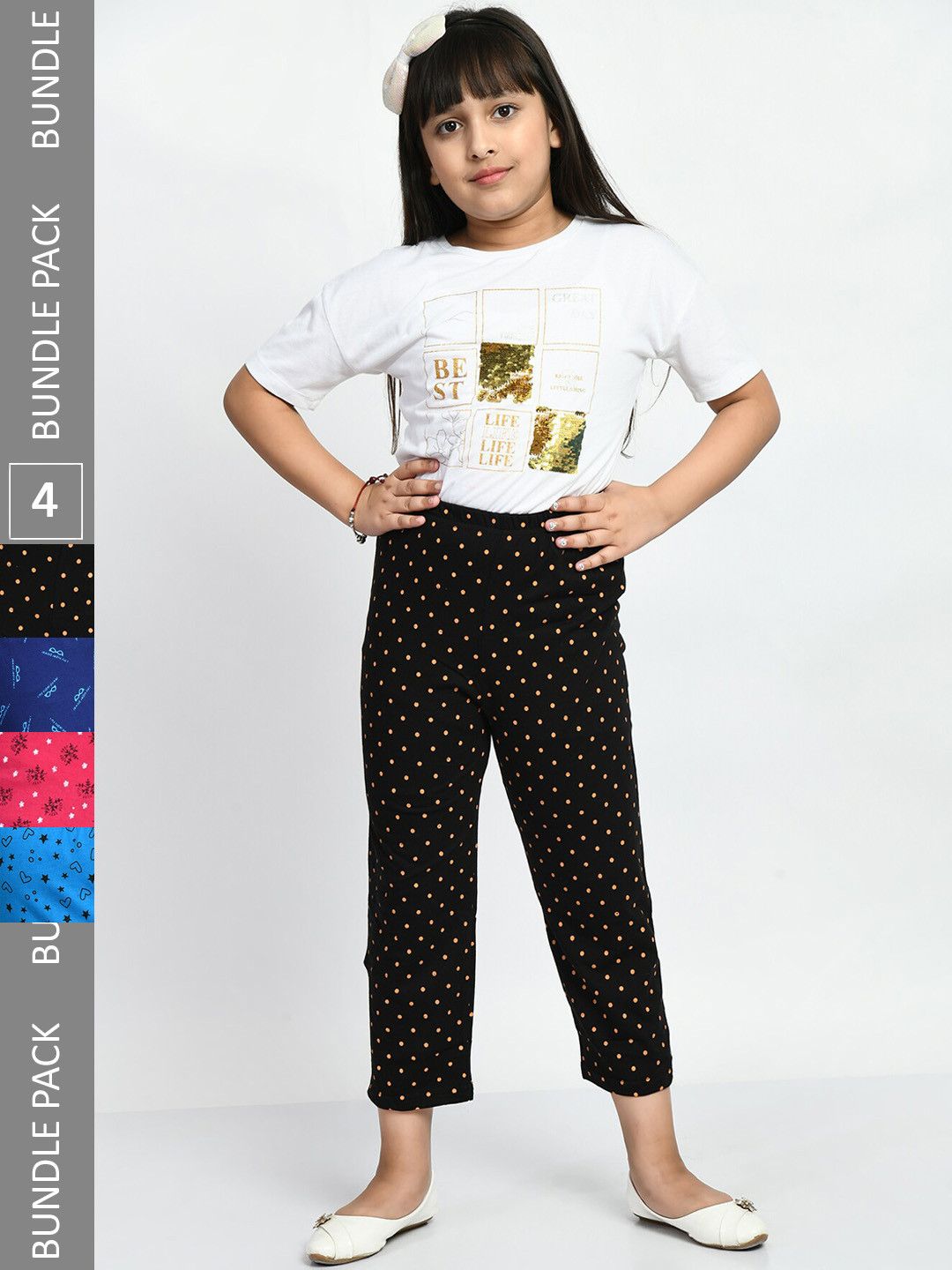 

BAESD Girls Pack Of 4 Printed Pure Cotton Lounge Pants, Black