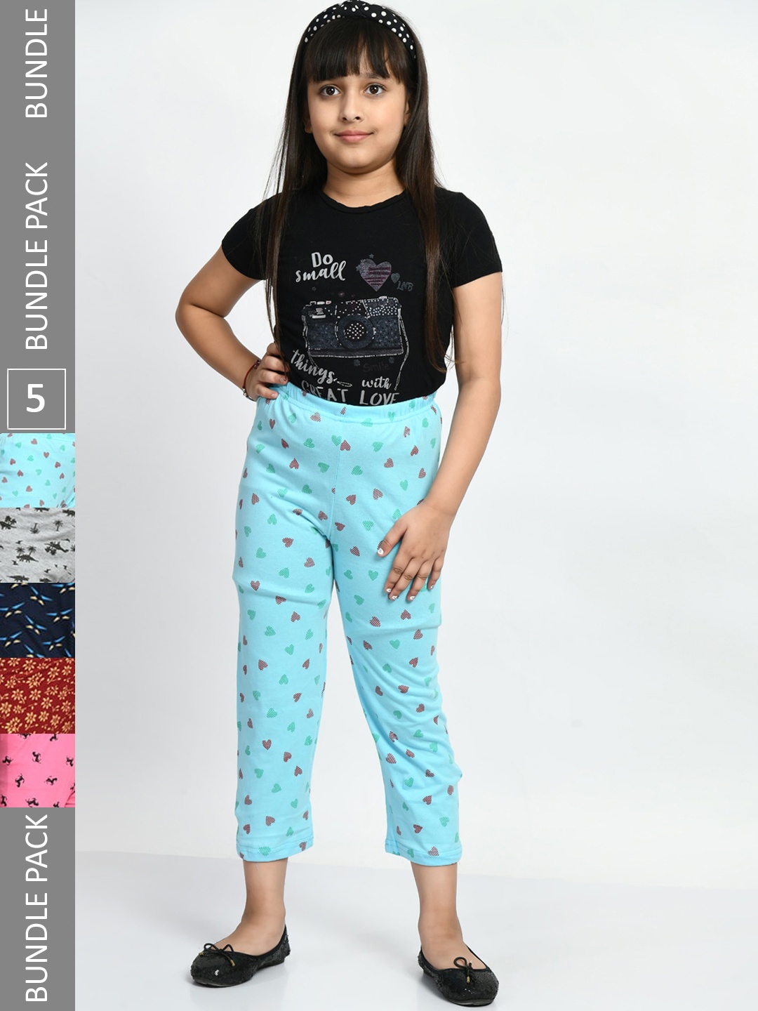 

BAESD Girls Pack Of 5 Printed Pure Cotton Lounge Pants, Blue