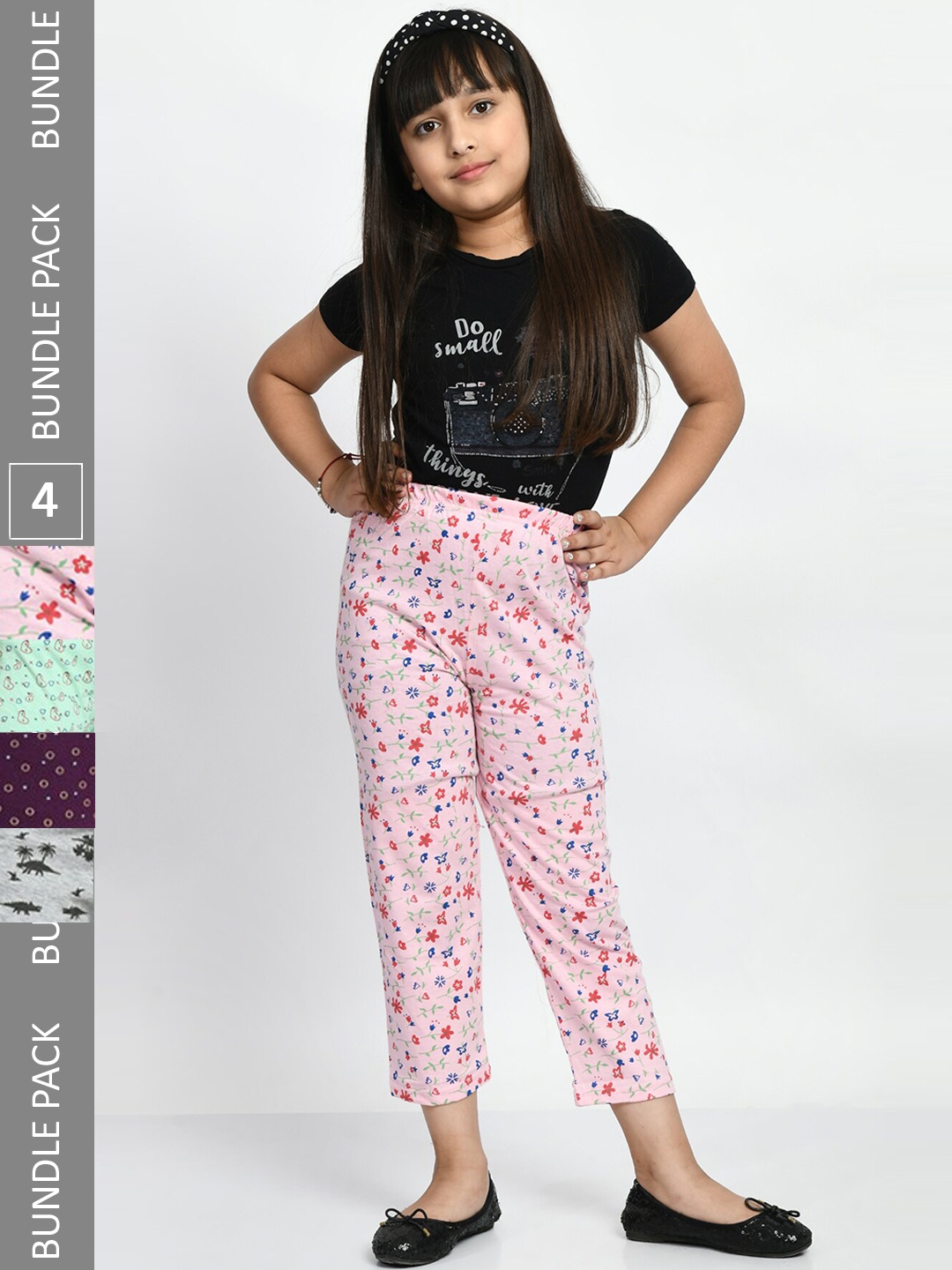 

BAESD Girls Pack Of 4 Printed Pure Cotton Lounge Pants, Pink