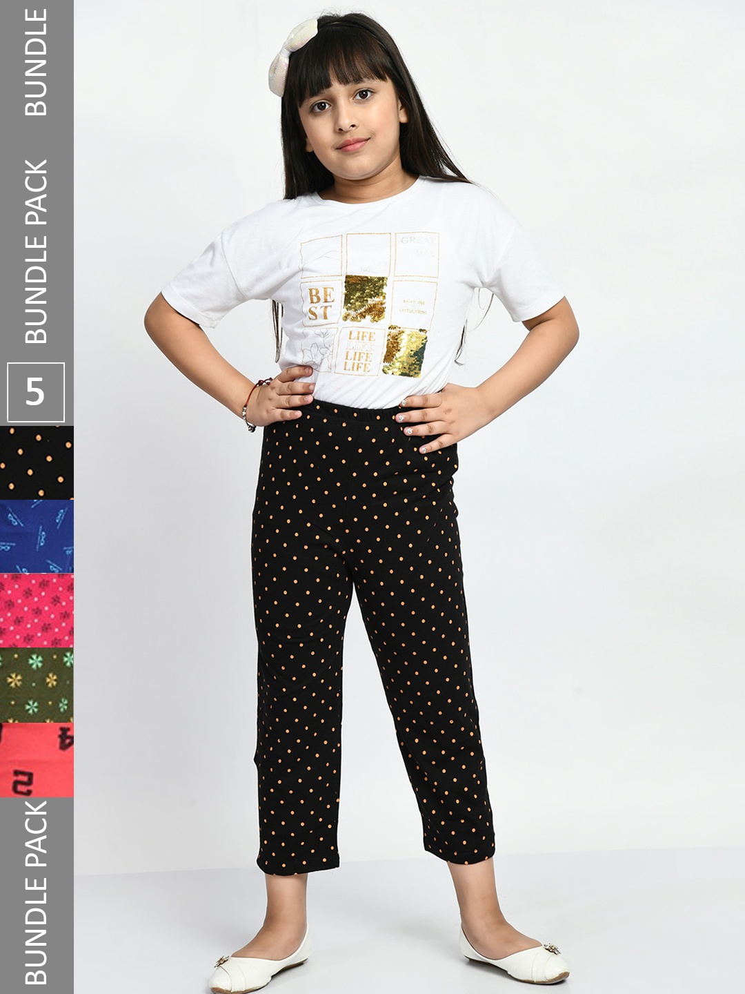 

BAESD Girls Pack Of 5 Printed Pure Cotton Lounge Pants, Black