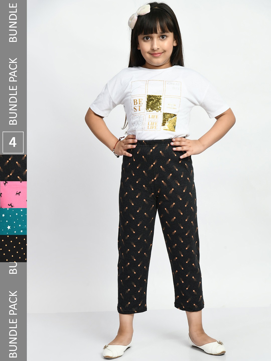

BAESD Girls Pack Of 4 Printed Pure Cotton Lounge Pants, Pink