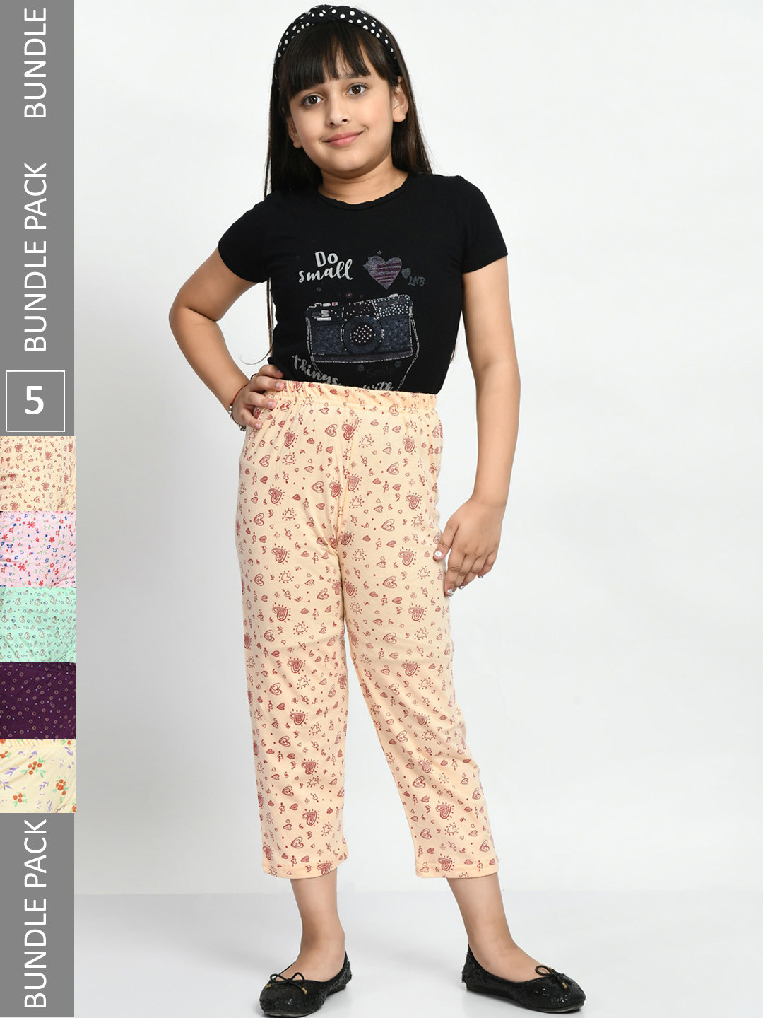 

BAESD Girls Pack Of 5 Printed Pure Cotton Lounge Pants, Pink