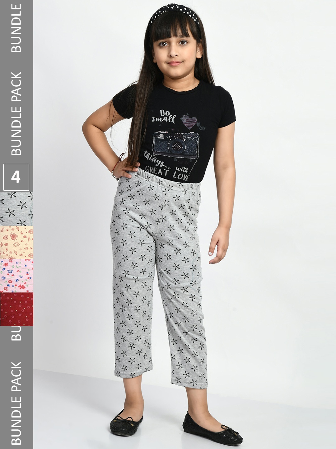 

BAESD Girls Pack Of 4 Printed Pure Cotton Lounge Pants, Grey