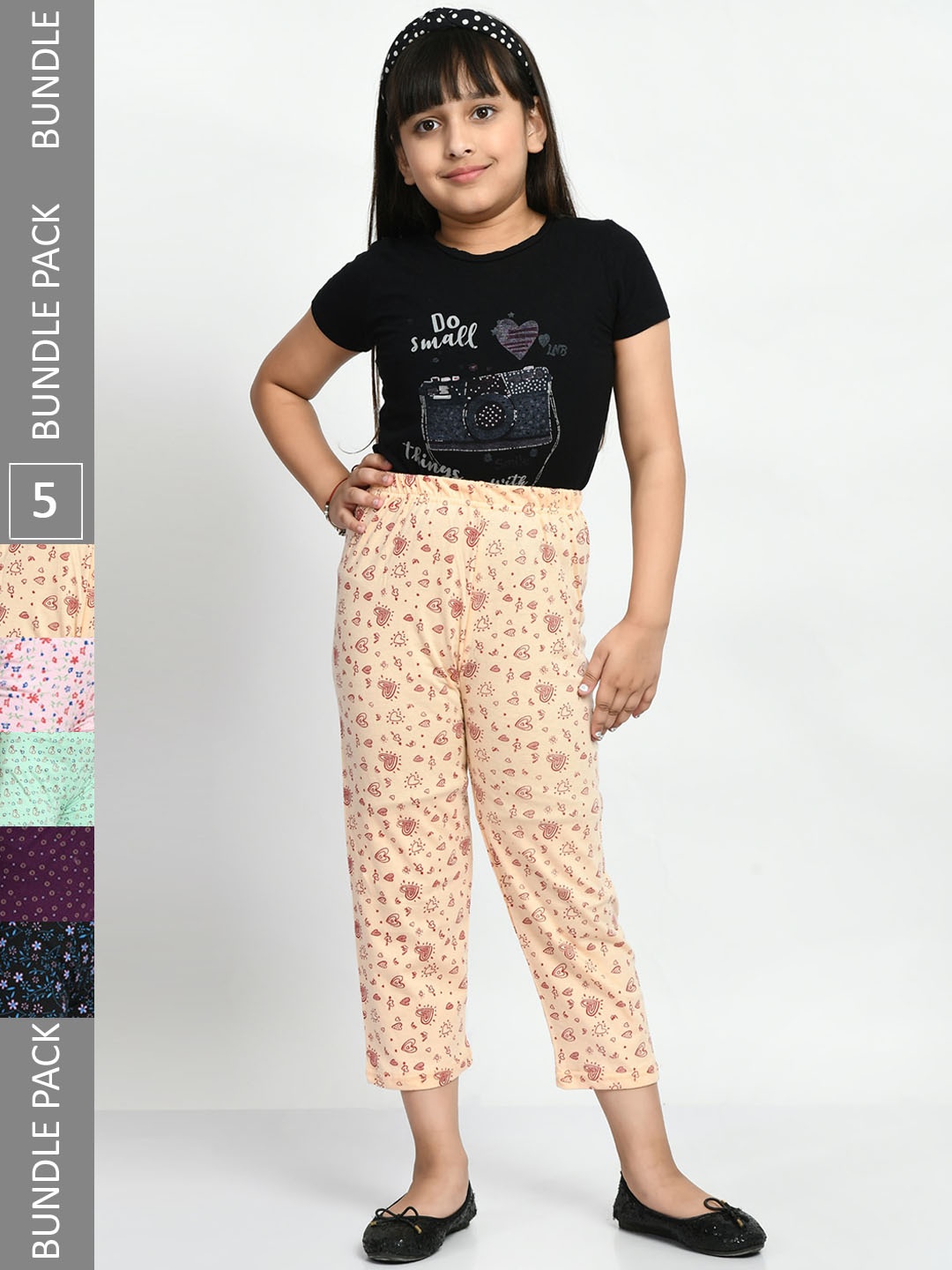 

BAESD Girls Pack Of 5 Printed Pure Cotton Lounge Pants, Sea green