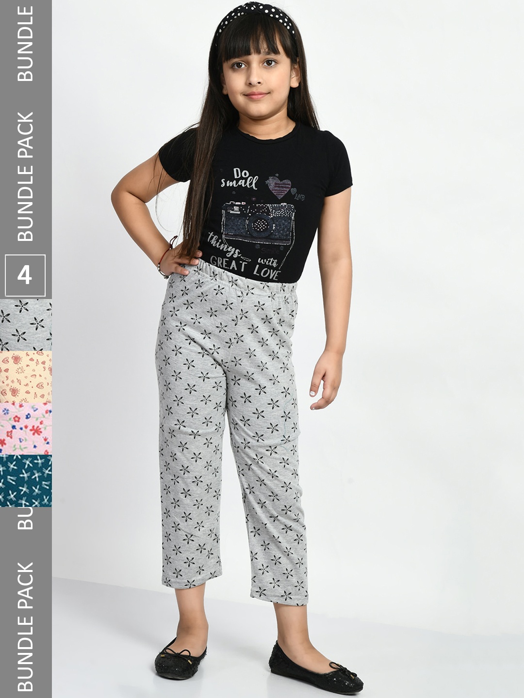 

BAESD Girls Pack Of 4 Printed Pure Cotton Lounge Pants, Grey